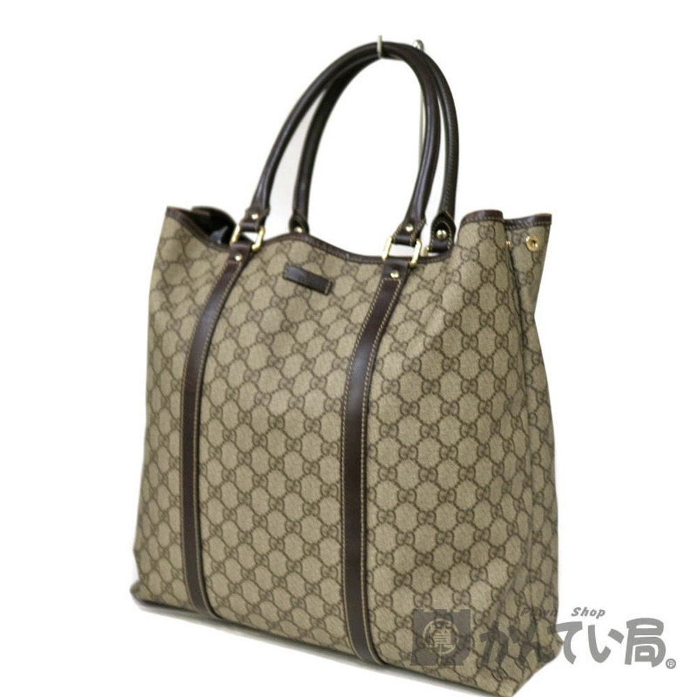 Gucci GG Supreme Joy Tote leather shoulder straps dark brown